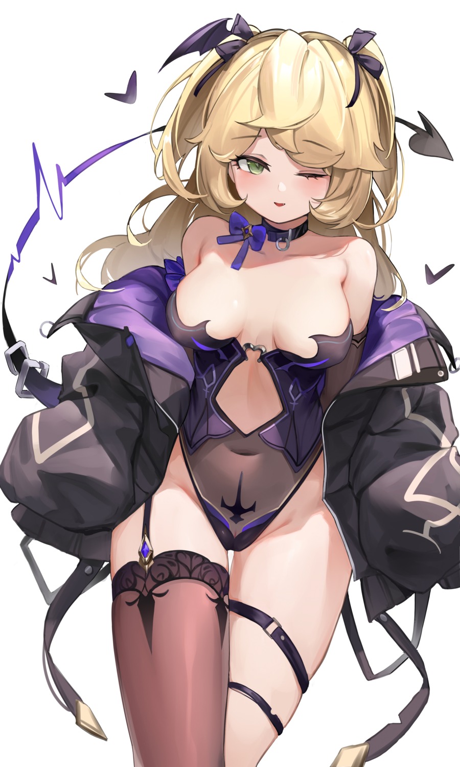 berserker_r fischl garter genshin_impact leotard no_bra stockings tail thighhighs