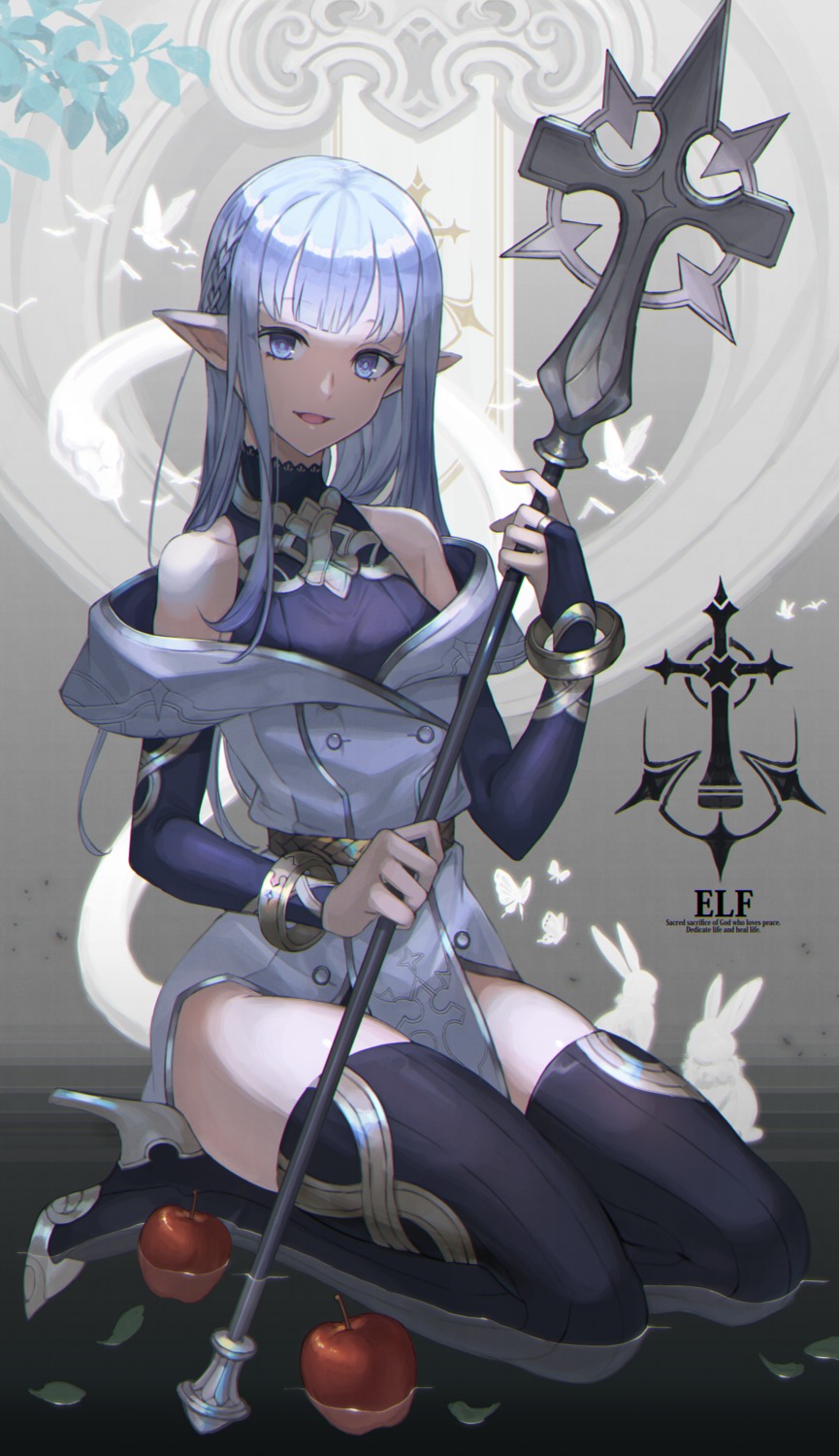 amahara_subaru elf heels pointy_ears thighhighs weapon