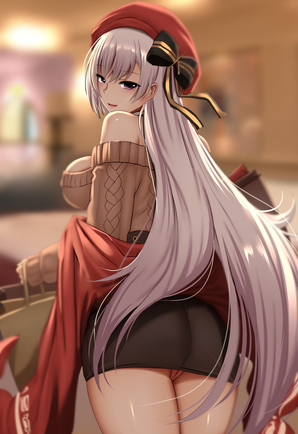 ass azur_lane belfast_(azur_lane) ginhaha no_bra nopan pussy skirt_lift sweater uncensored