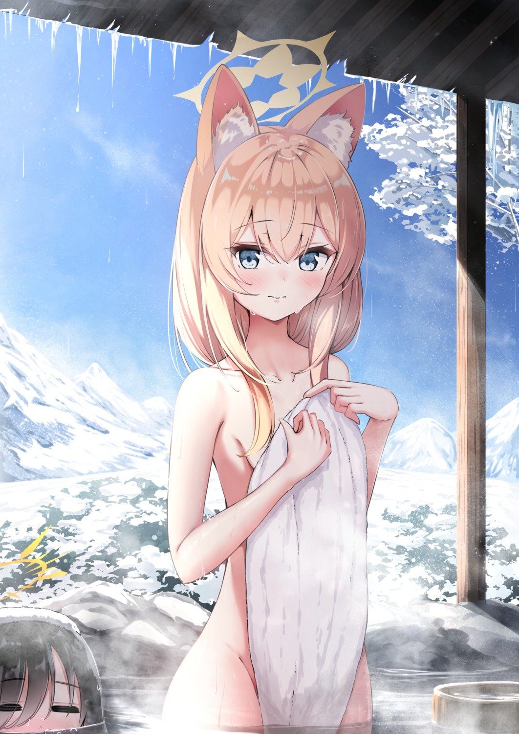 animal_ears bathing blue_archive emimeku halo iochi_mari loli naked nekomimi onsen towel wakaba_hinata_(blue_archive) wet