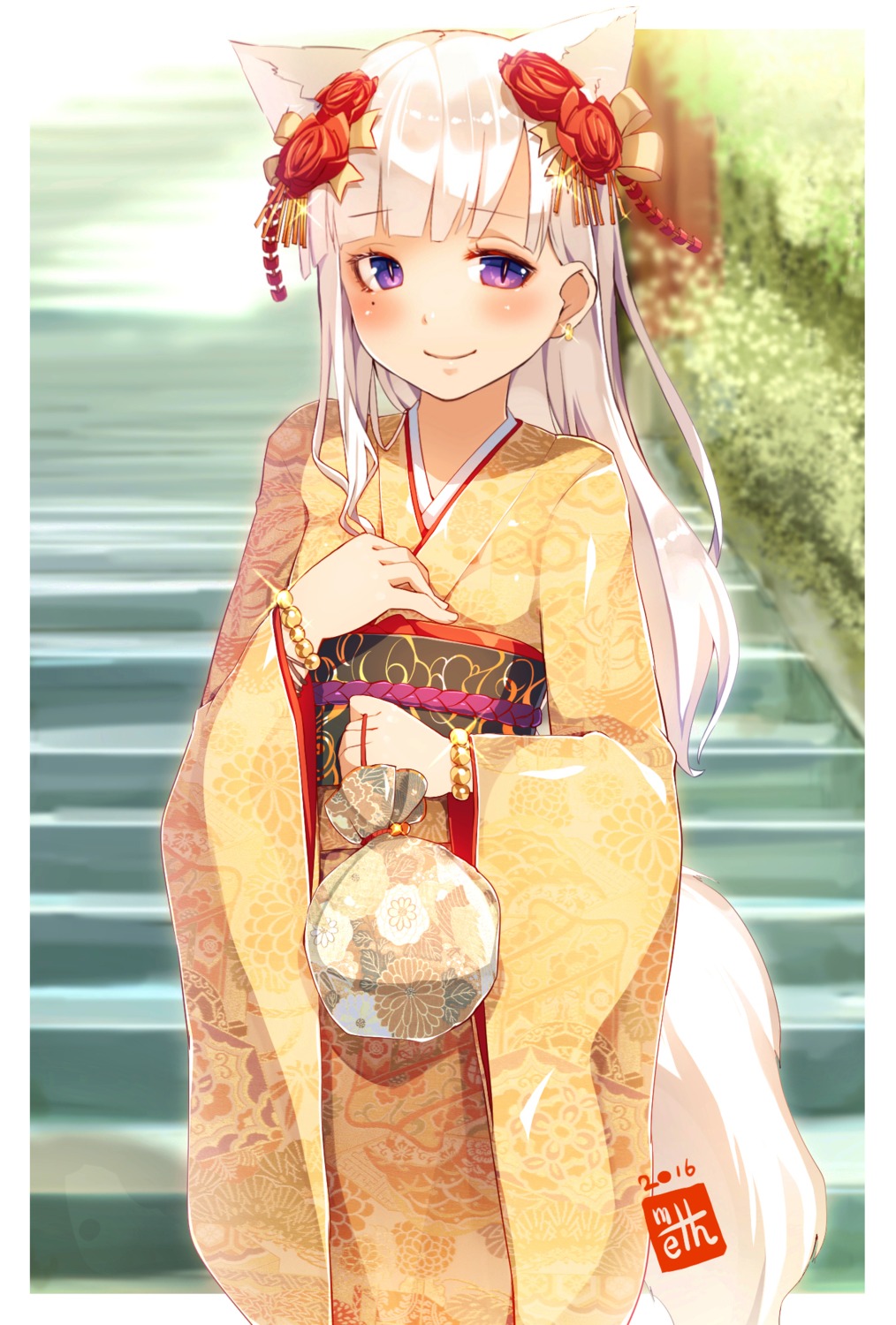 animal_ears kimono kitsune meth_(emethmeth) tail