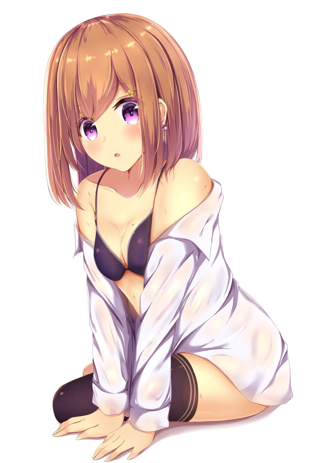 amane_1906 bra cleavage dress_shirt open_shirt see_through thighhighs