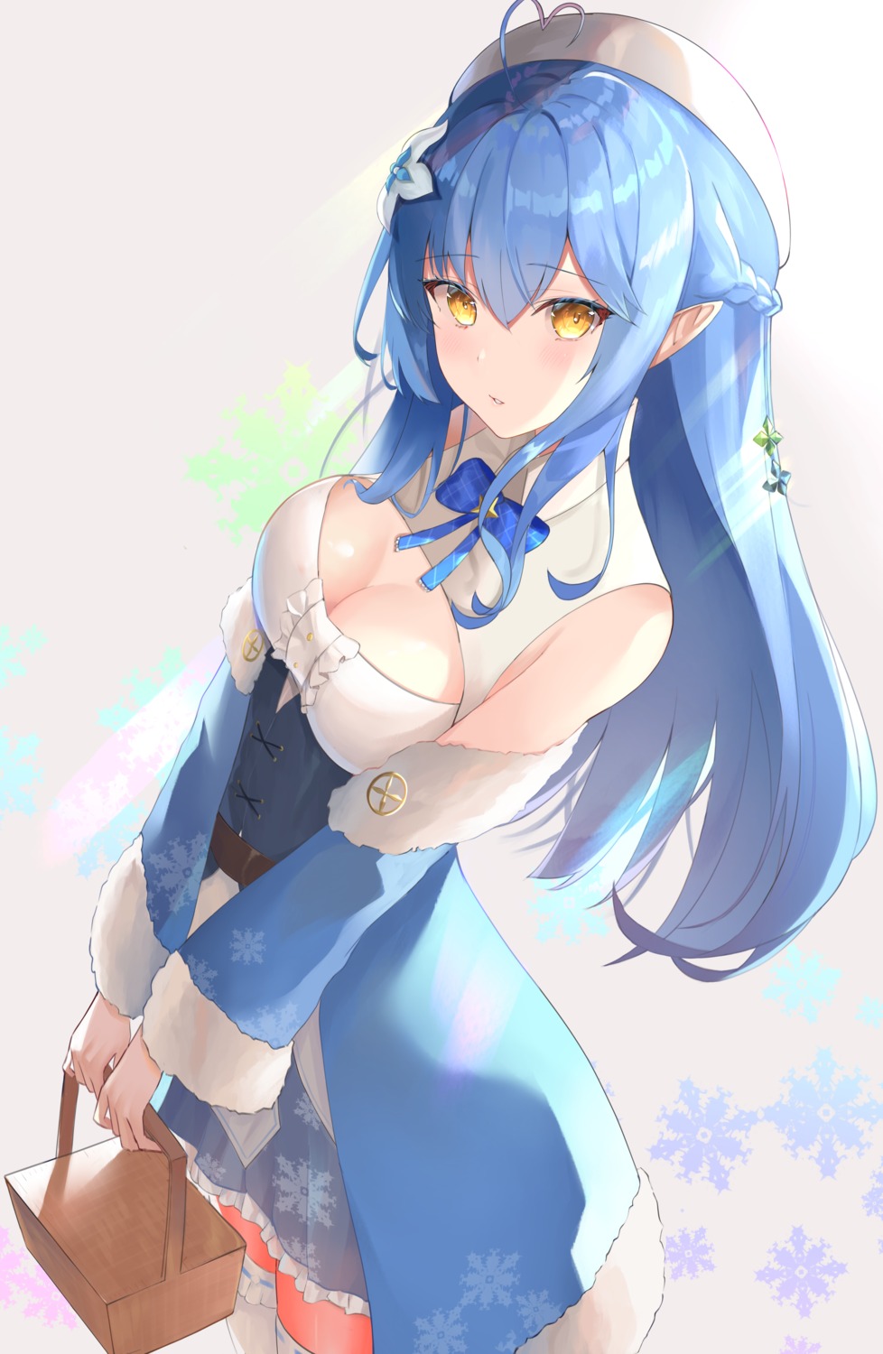 elf hololive no_bra pointy_ears shiina_aoi thighhighs yukihana_lamy