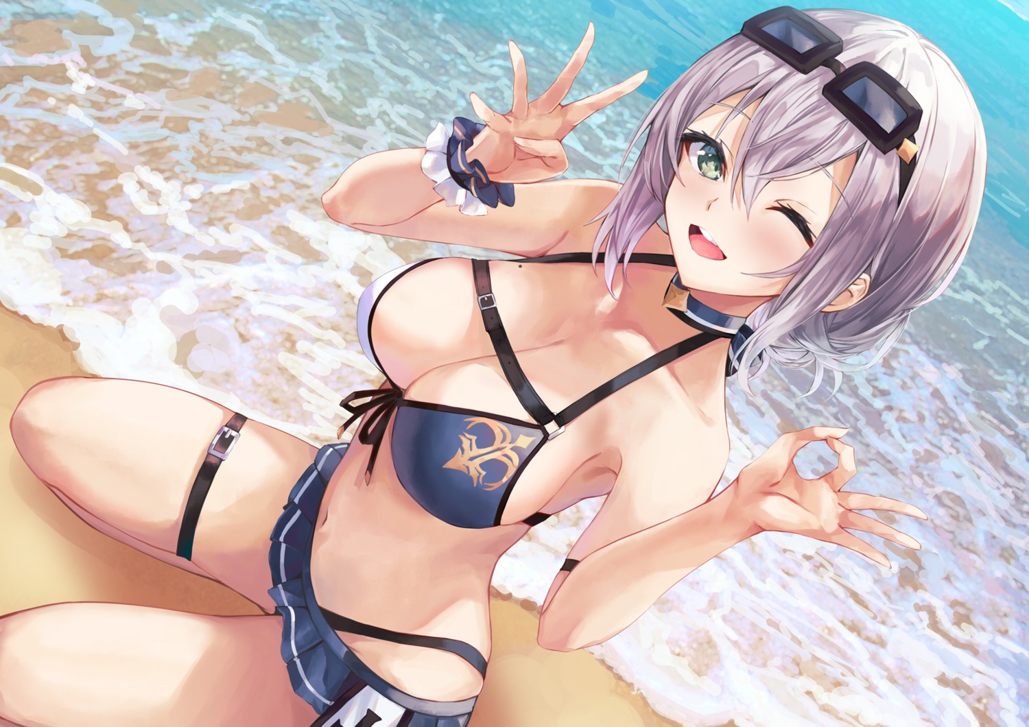 bikini cleavage garter hololive konkito megane shirogane_noel swimsuits