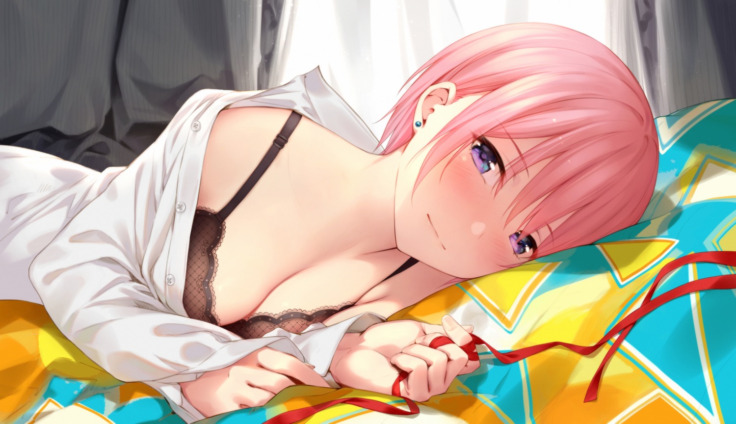 5-toubun_no_hanayome bra cleavage dress_shirt nakano_ichika open_shirt yijian_ma