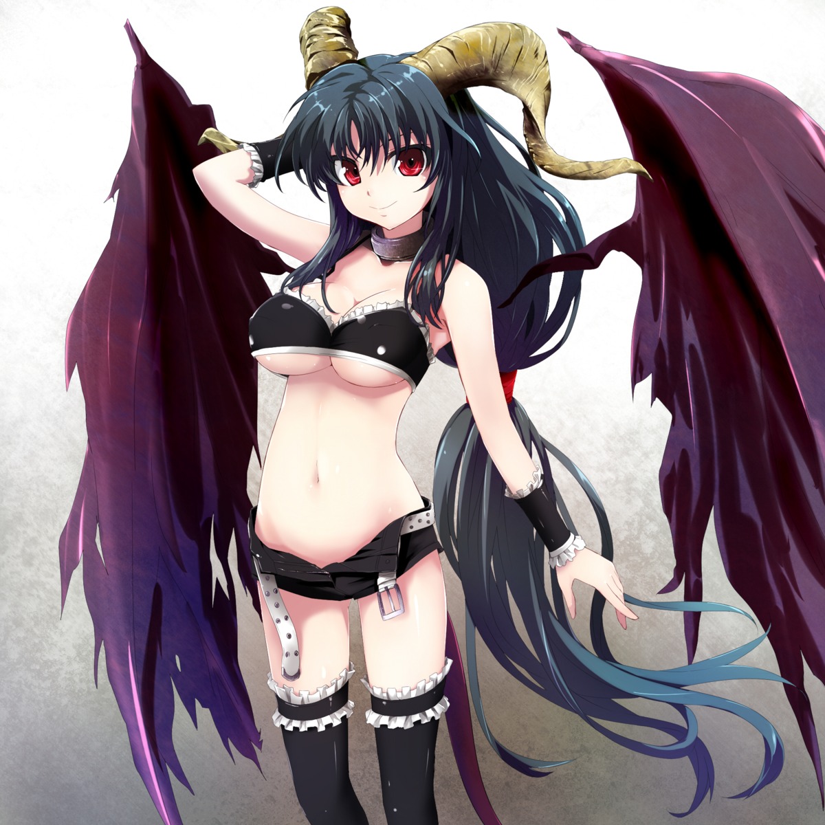 grune_(artist) horns thighhighs underboob