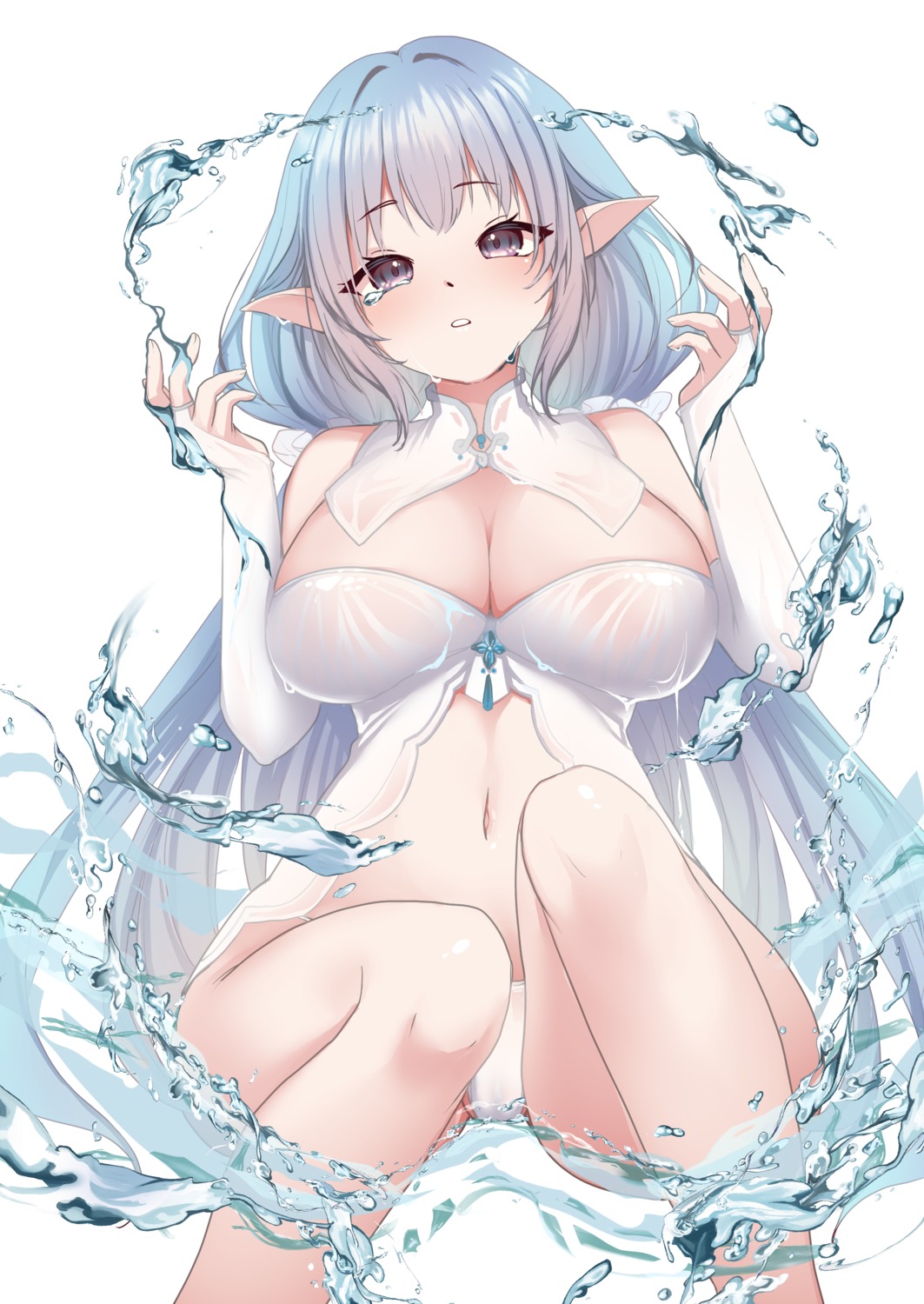 no_bra pantsu pointy_ears see_through tooga_mashiro wet wet_clothes