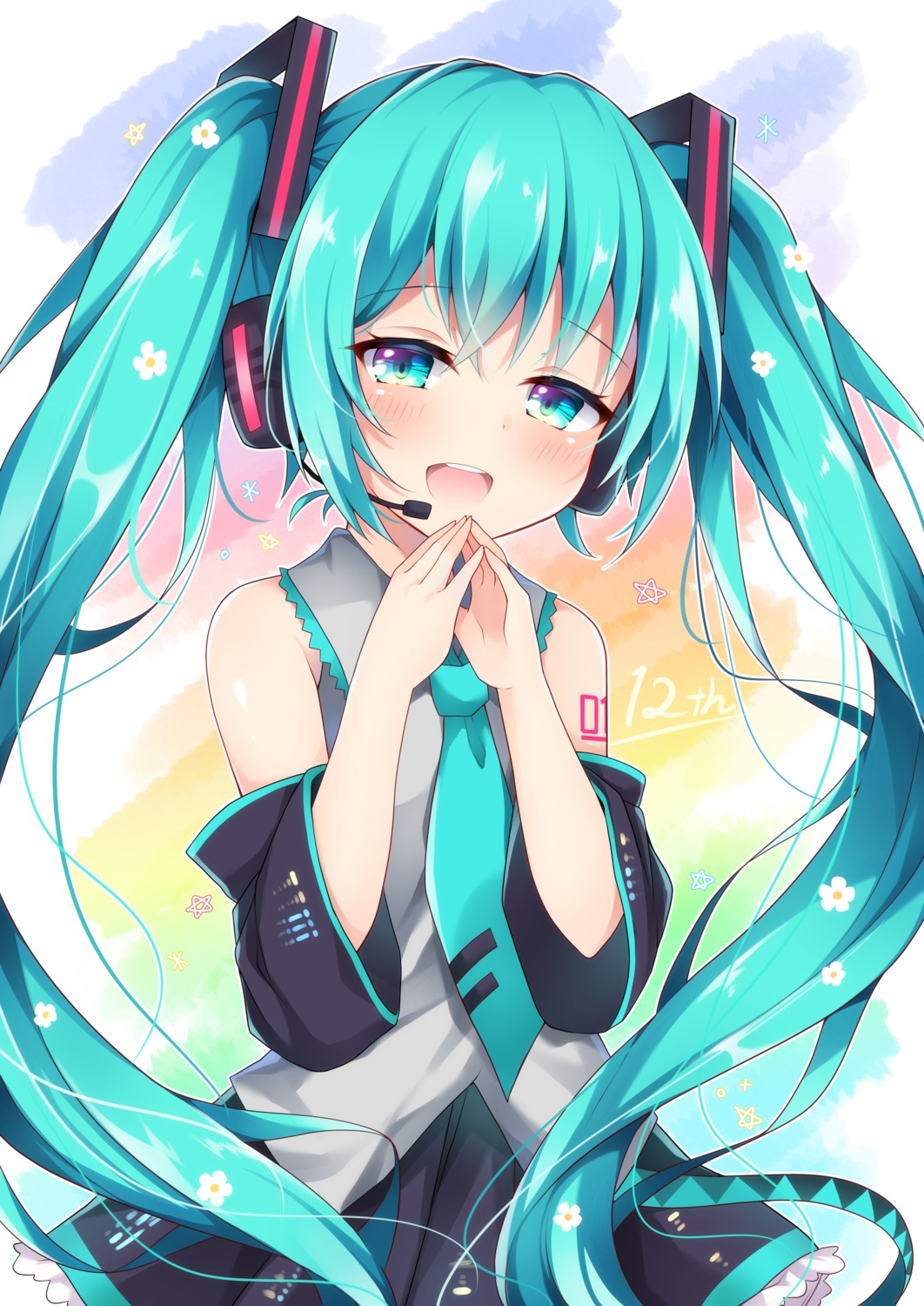 hatsune_miku headphones miy@ tattoo vocaloid