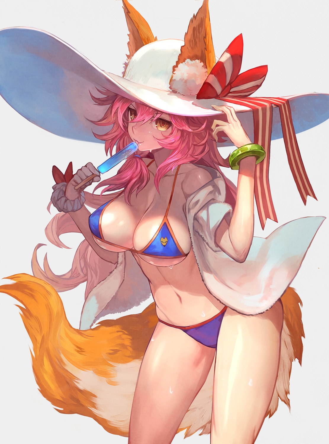 animal_ears bikini fate/grand_order lack open_shirt swimsuits tail tamamo_no_mae underboob