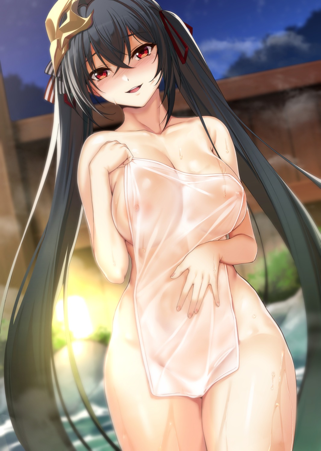 azur_lane ipuu_(el-ane_koubou) naked nipples onsen taihou_(azur_lane) towel wet