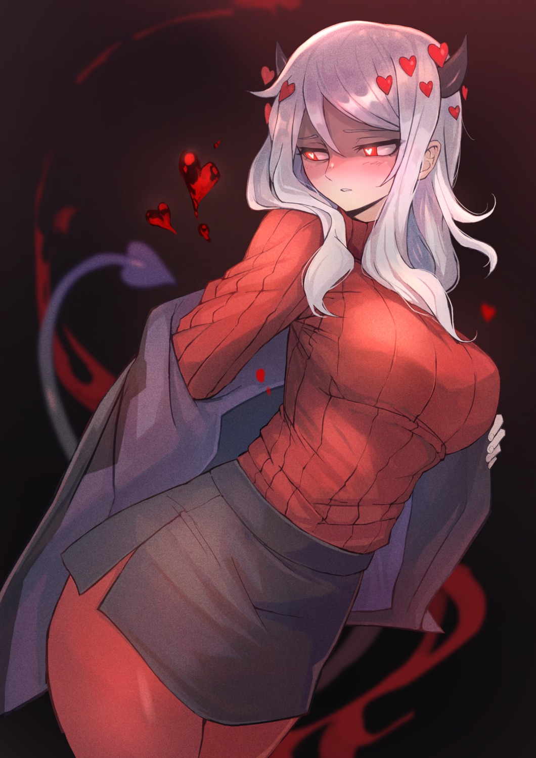 business_suit devil helltaker horns modeus_(helltaker) ohako_(ohako1818) pantyhose sweater tail undressing uniform