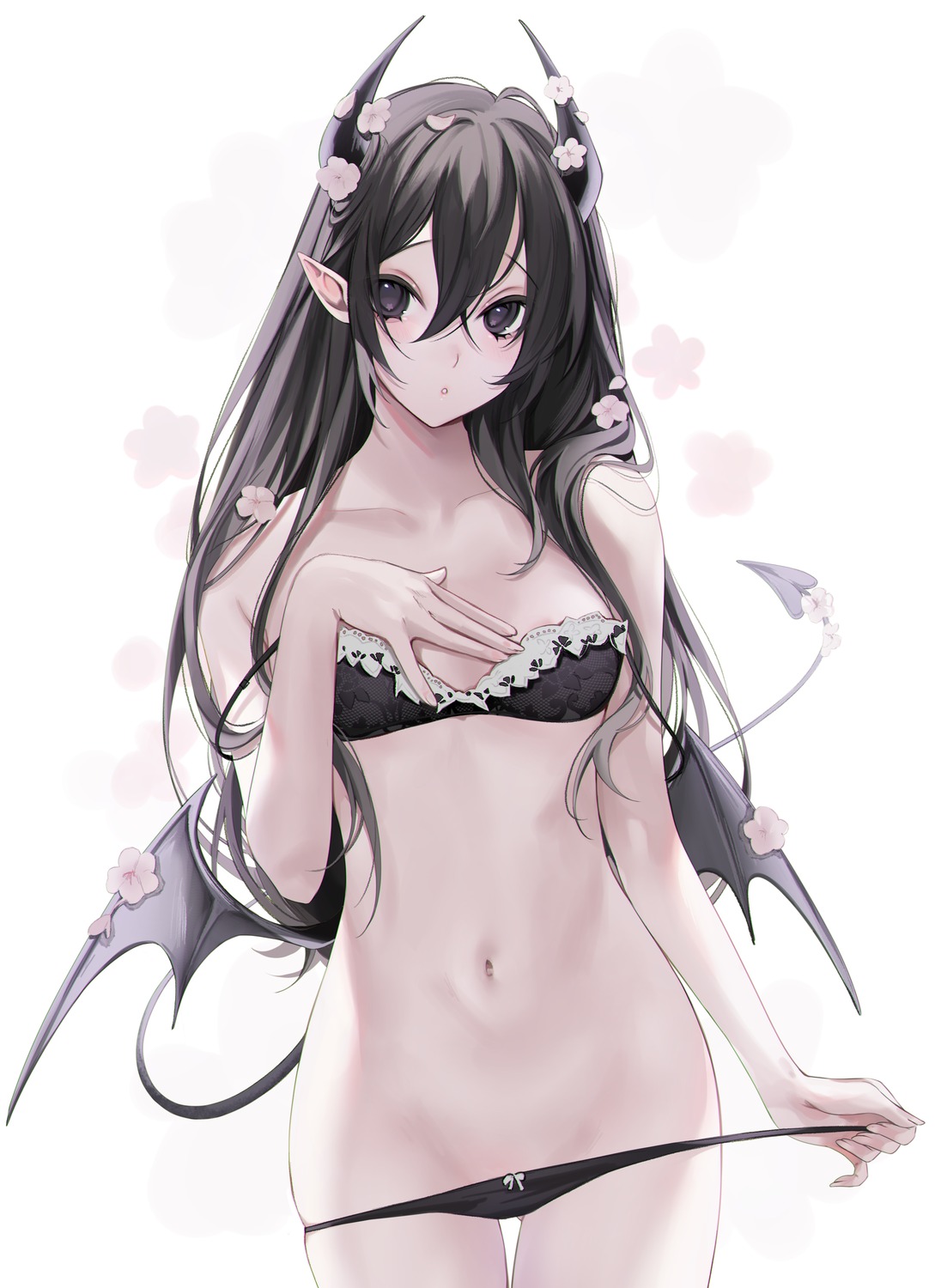 areola bra devil horns ompf pantsu panty_pull pointy_ears tail undressing wings