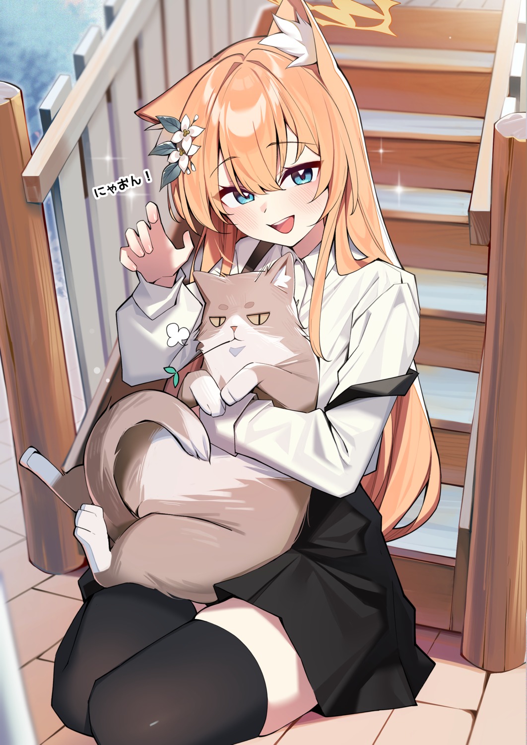 animal_ears blue_archive halo iochi_mari kurobi_(netisz) neko nekomimi thighhighs