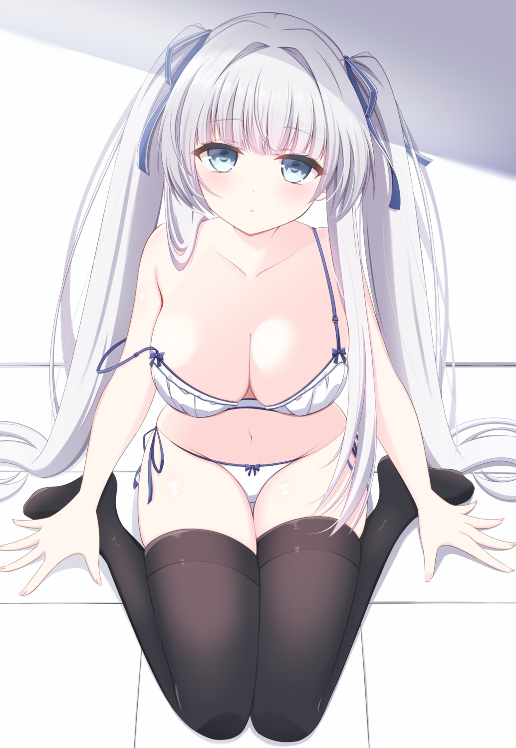 bra pantsu string_panties suzunashi_rei thighhighs wardrobe_malfunction