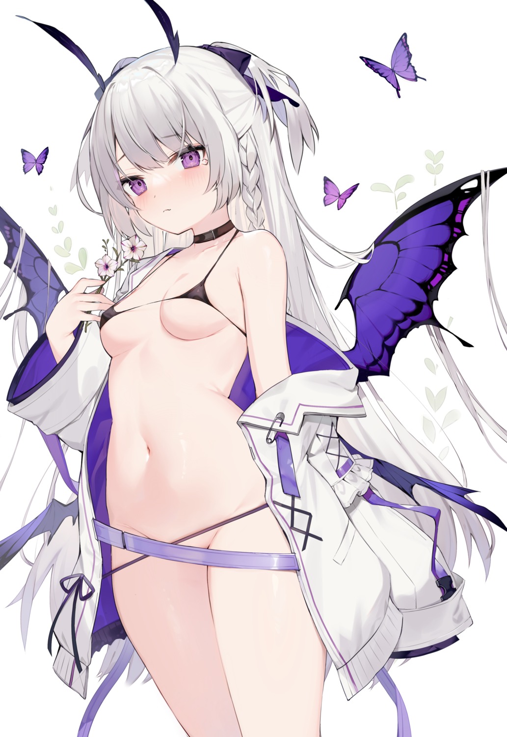 animal_ears bikini_top erect_nipples muryo open_shirt swimsuits wings