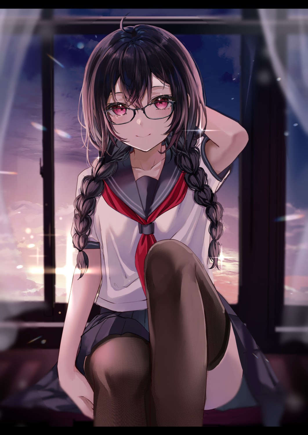 megane seifuku thighhighs yufou