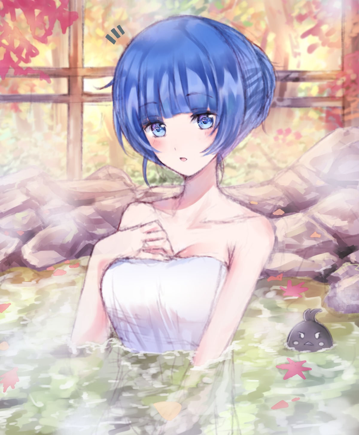 bathing namamake onsen shironeko_project towel wet