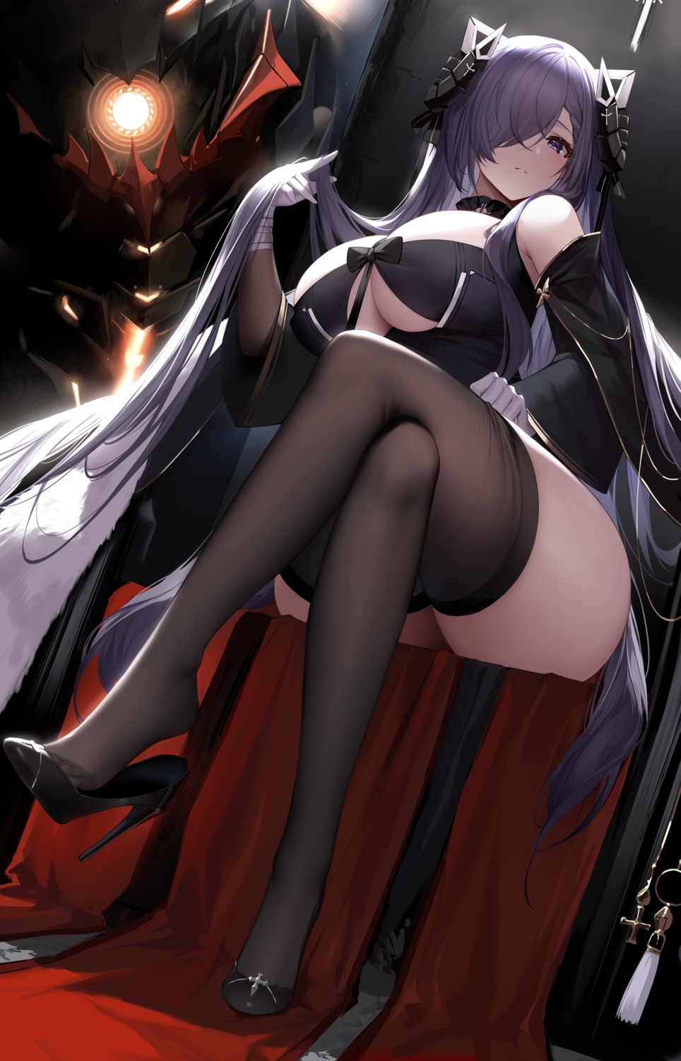 an_yasuri august_von_parseval_(azur_lane) azur_lane bra feet heels horns thighhighs