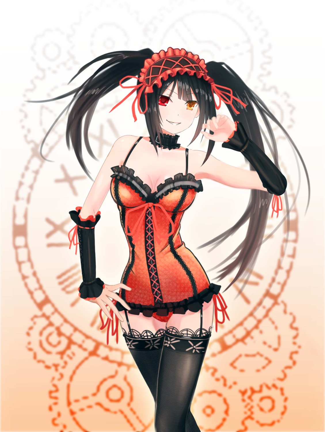 cleavage date_a_live heterochromia itaru_chokusha pantsu stockings thighhighs tokisaki_kurumi