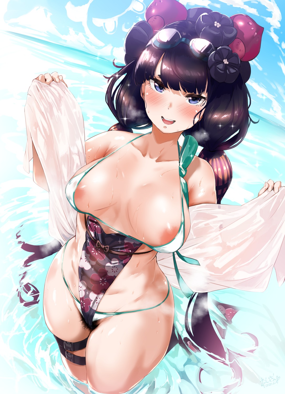 areola bikini cameltoe fate/grand_order garter hero_neisan katsushika_hokusai_(fate) pubic_hair swimsuits wet