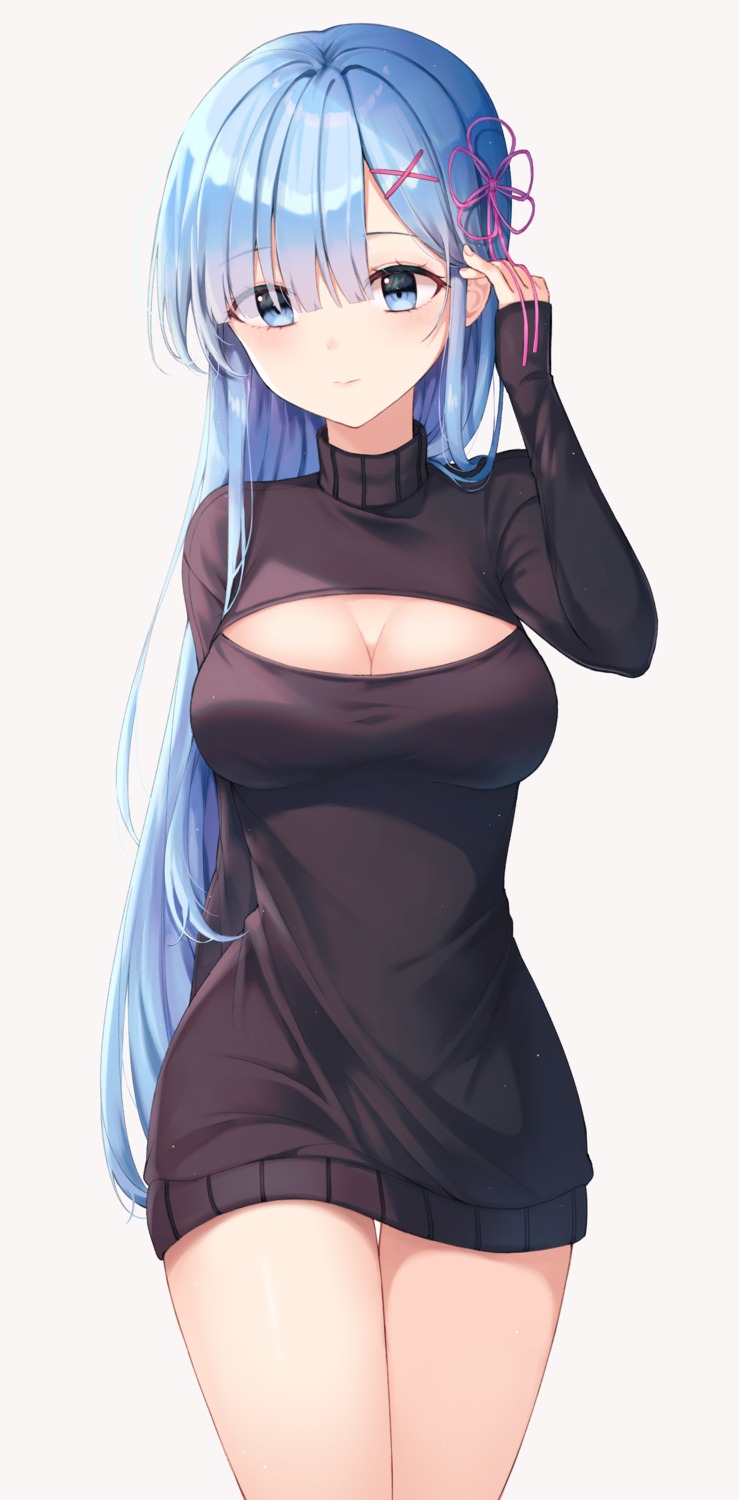 cleavage dress re_zero_kara_hajimeru_isekai_seikatsu rem_(re_zero) sweater yeorem