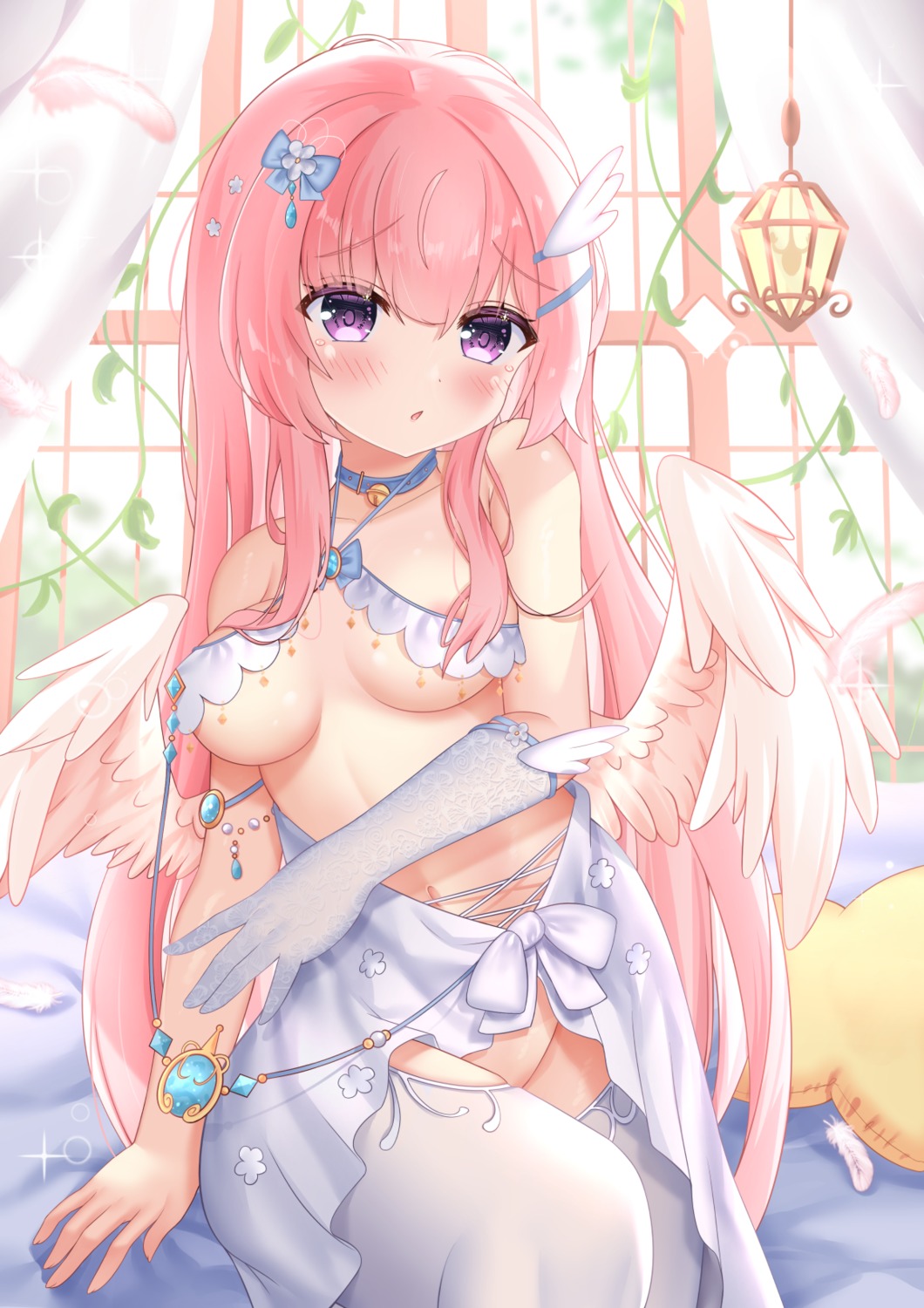 areola hiyada_yuu no_bra nopan skirt_lift thighhighs wings