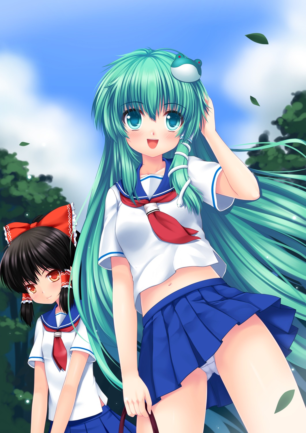 hakurei_reimu kochiya_sanae ookami_ryuu pantsu seifuku touhou