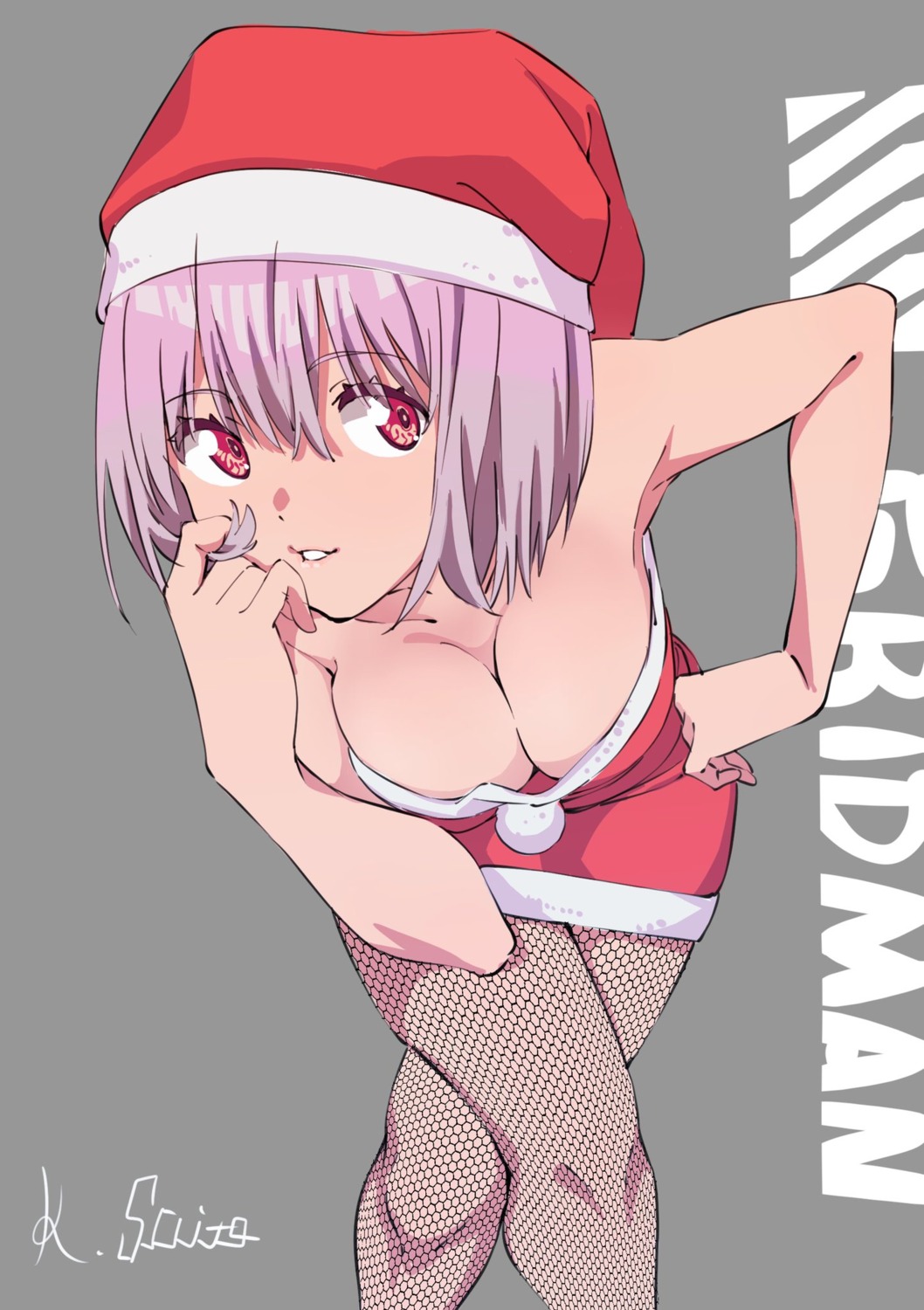 christmas dress fishnets no_bra pantyhose saitou_kengo shinjou_akane ssss.gridman