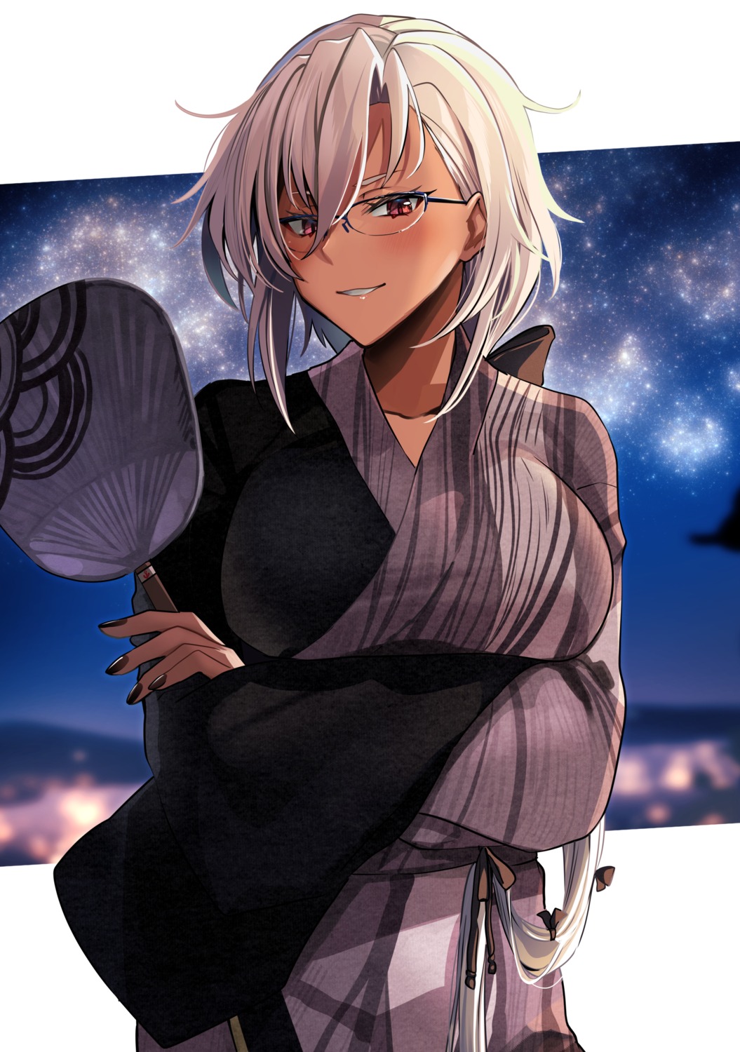 kantai_collection megane musashi_(kancolle) yukata