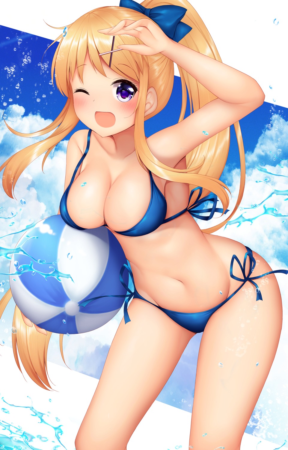 bikini cleavage kin'iro_mosaic kujou_karen minato_ojitan swimsuits