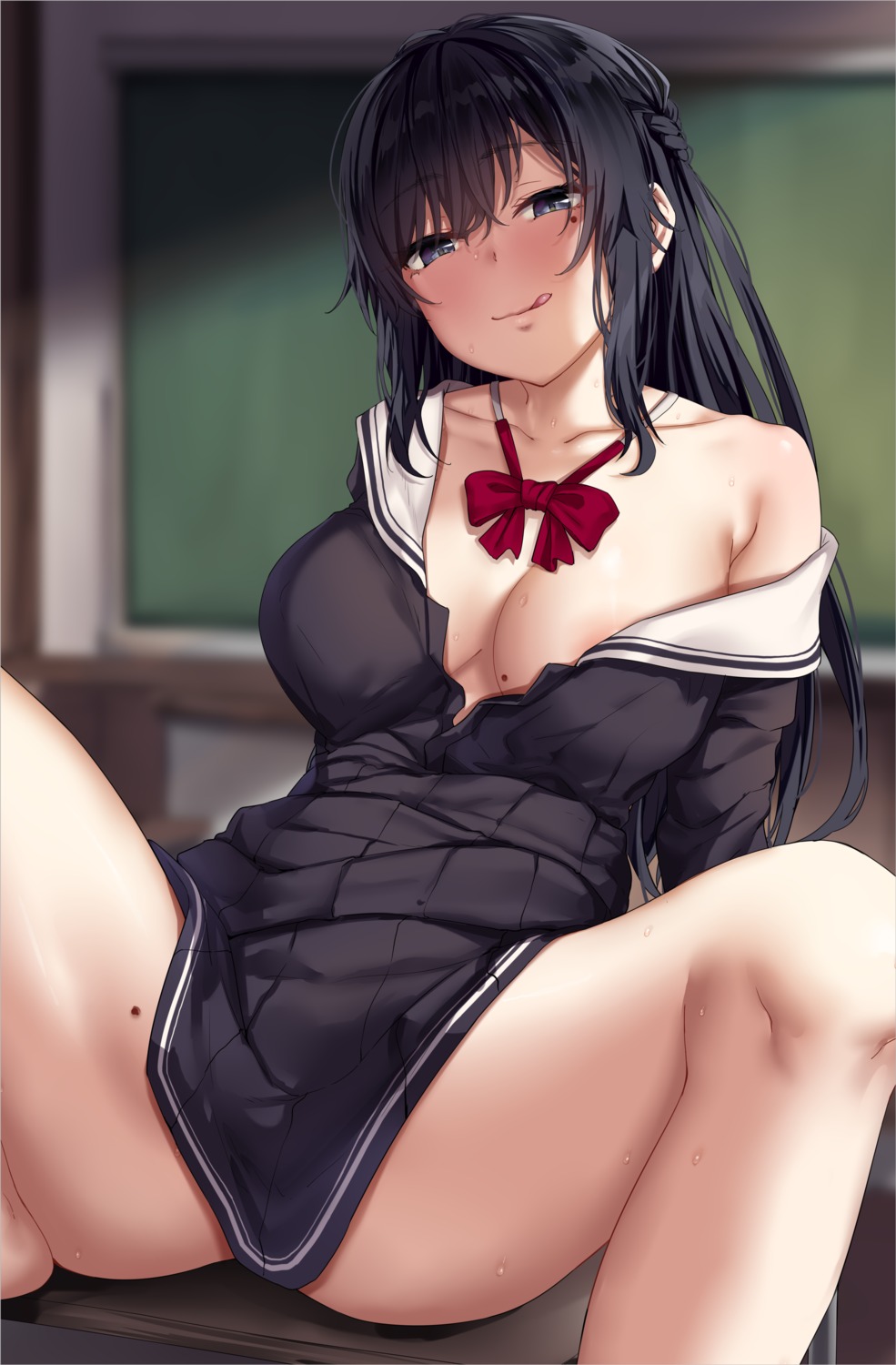 areola jack_dempa no_bra open_shirt seifuku skirt_lift