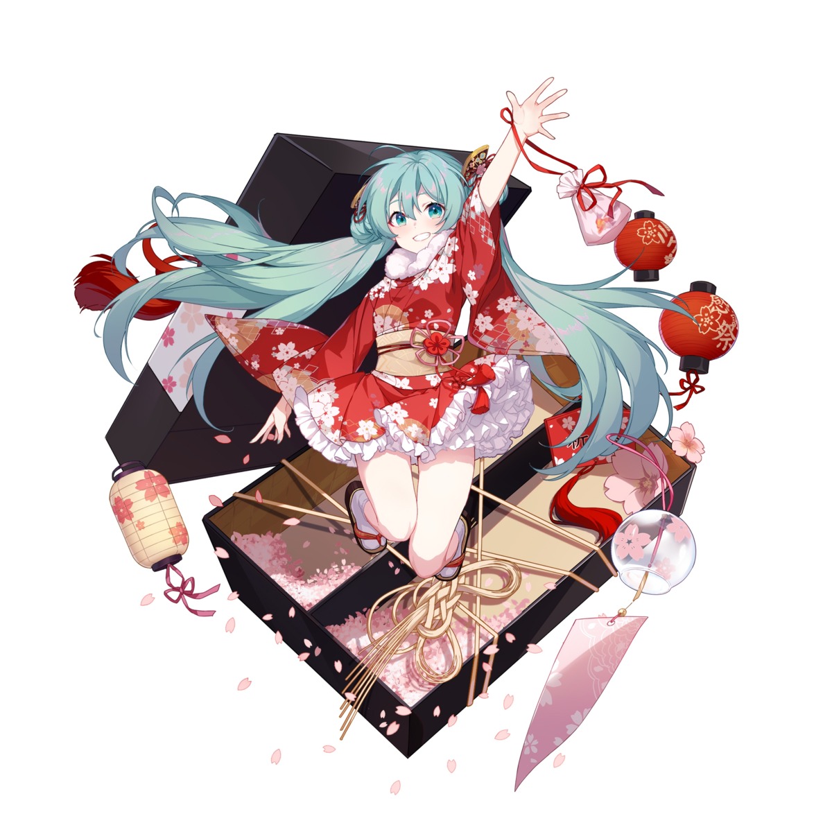 hatsune_miku japanese_clothes skirt_lift slyvia vocaloid