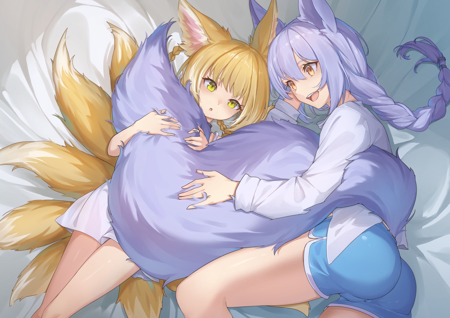 animal_ears arknights ass bike_shorts gus1999 kitsune loli provence_(arknights) suzuran_(arknights) tail