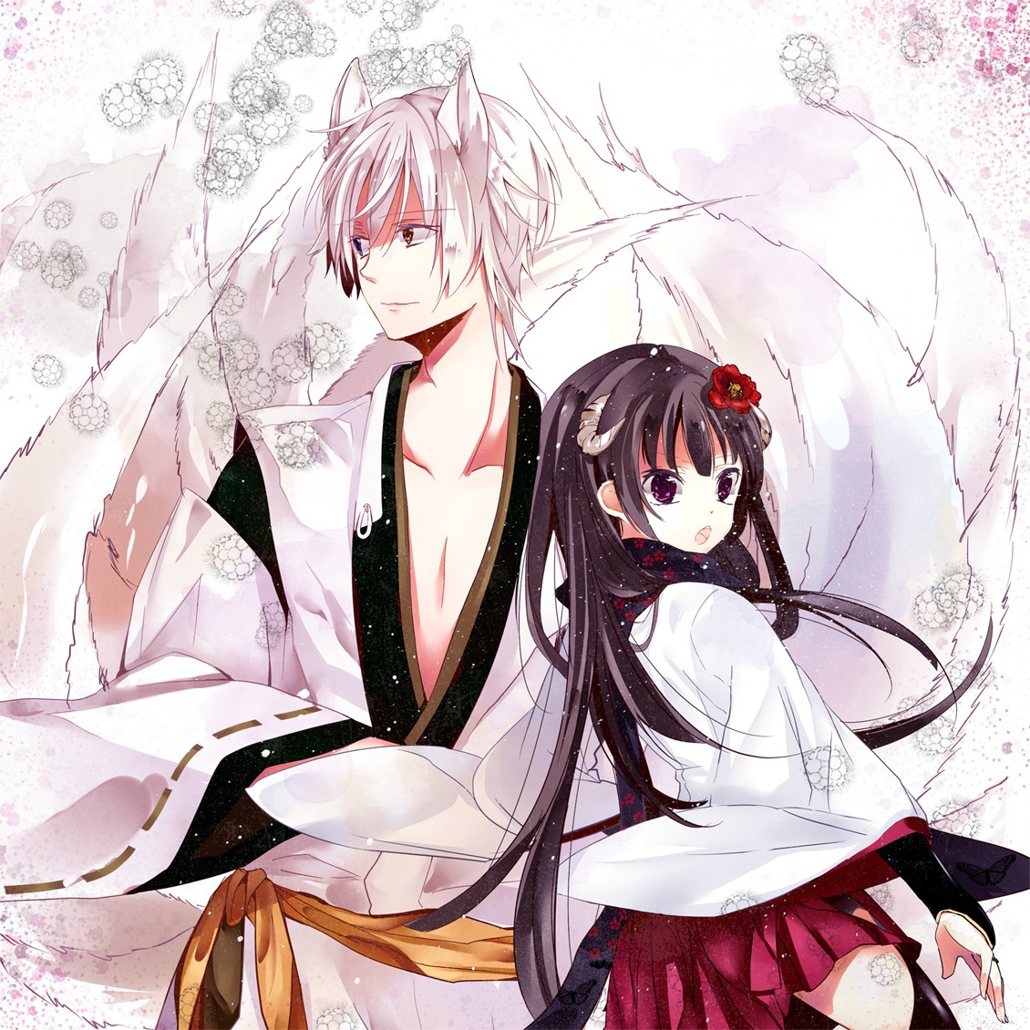 animal_ears hatsuko heterochromia horns inu_x_boku_ss kimono miketsukami_soushi shirakiin_ririchiyo tail thighhighs