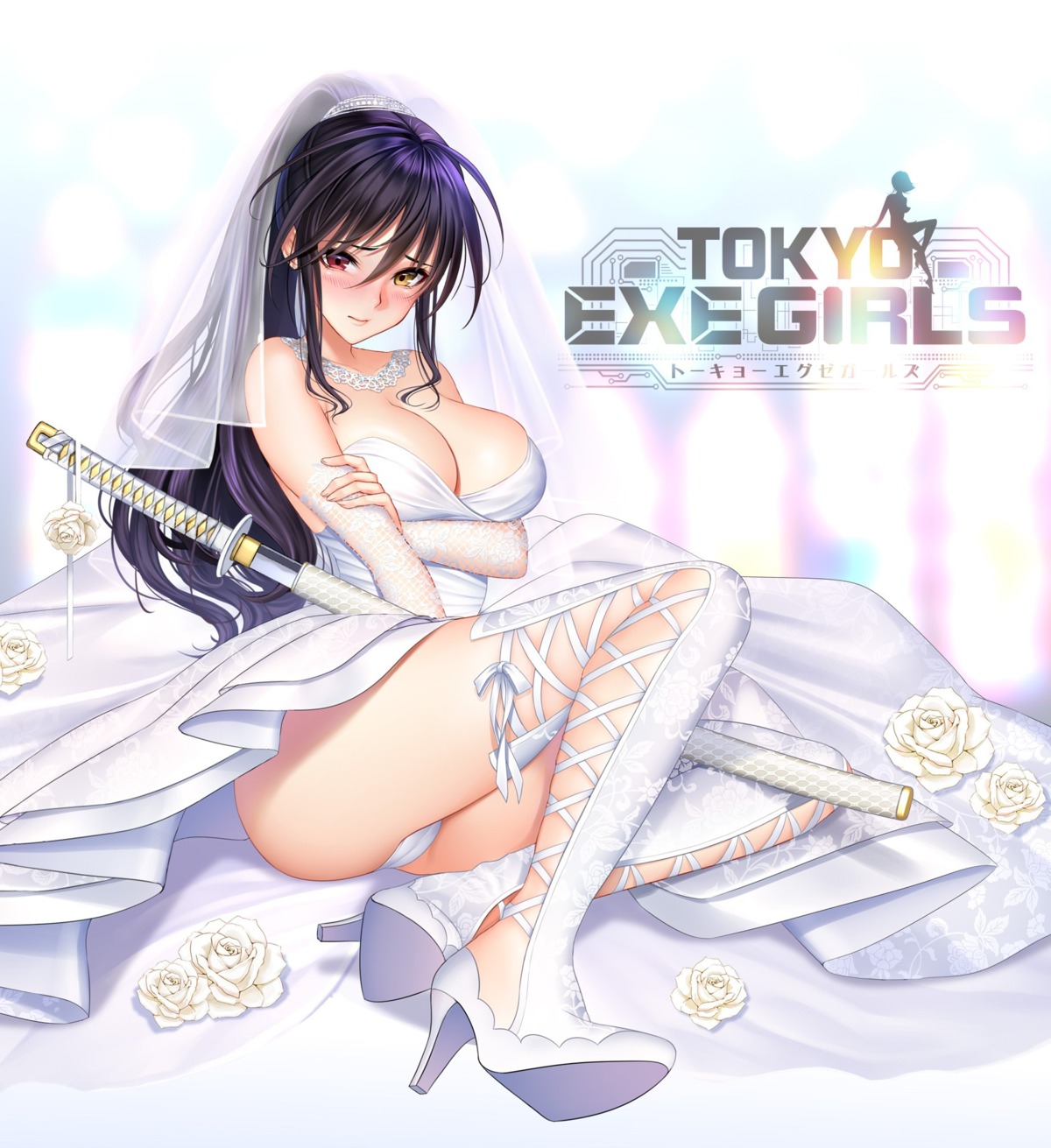 breast_hold cameltoe cleavage dress heterochromia pantsu re:shimashima thighhighs tokyo_exe_girls weapon wedding_dress