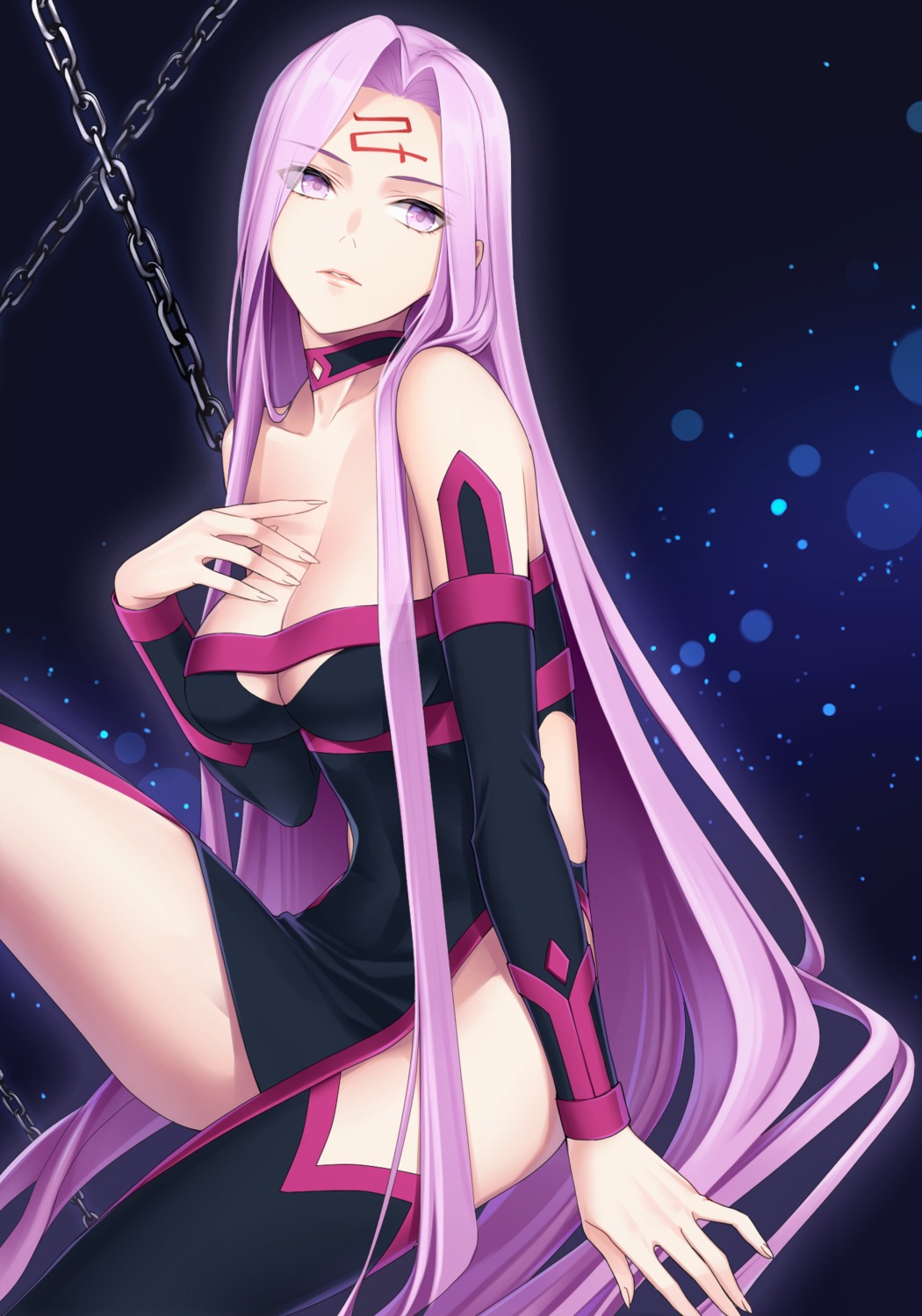 breast_hold cleavage dress fate/grand_order fate/stay_night no_bra ougi_yomi rider tattoo thighhighs weapon