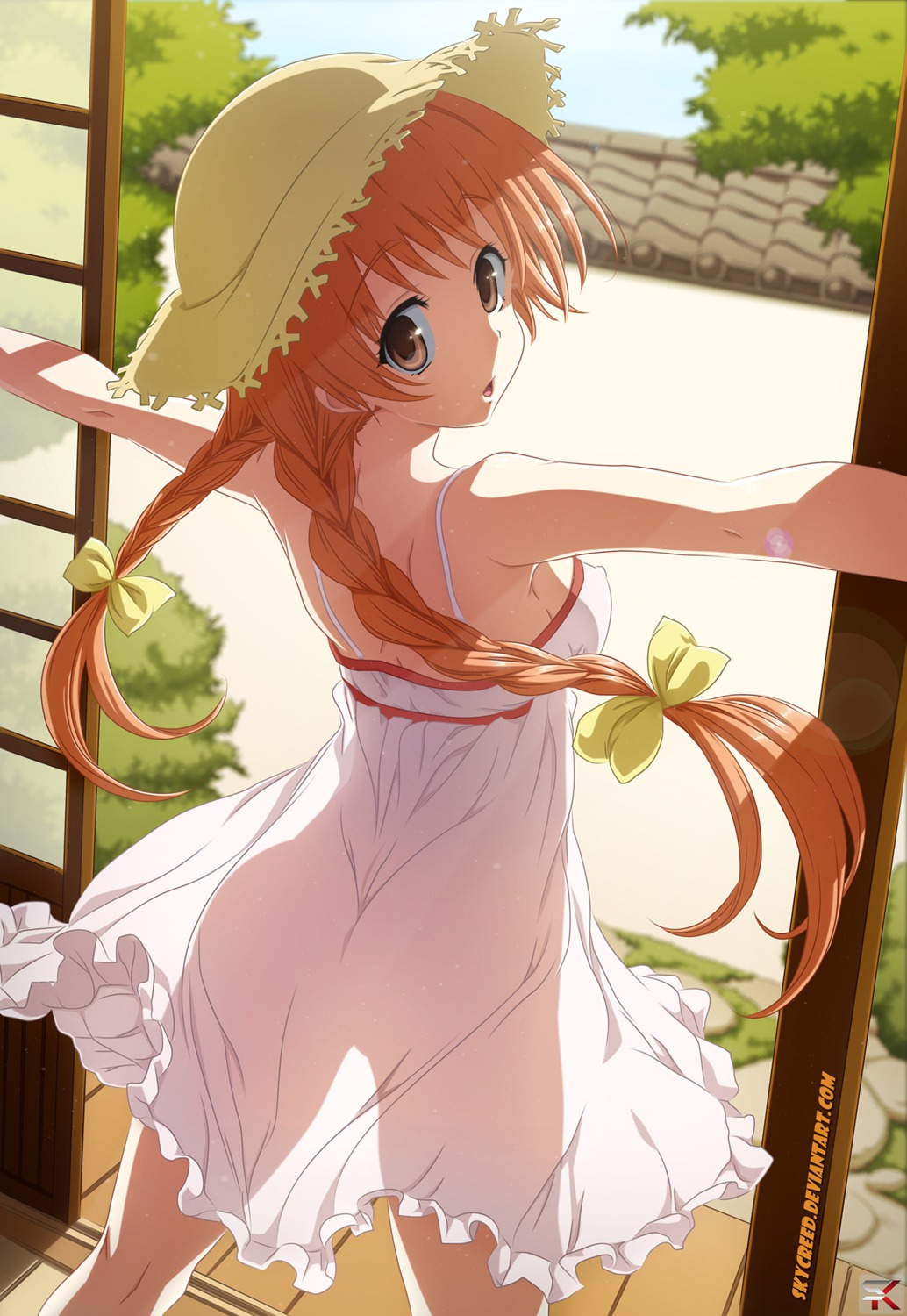 dress erect_nipples hisasi no_bra nopan see_through summer_dress watermark