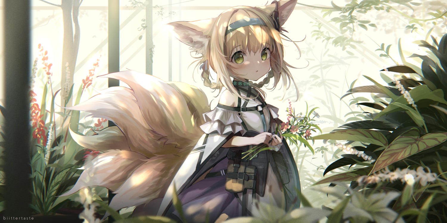 animal_ears arknights biittertaste kitsune suzuran_(arknights) tail