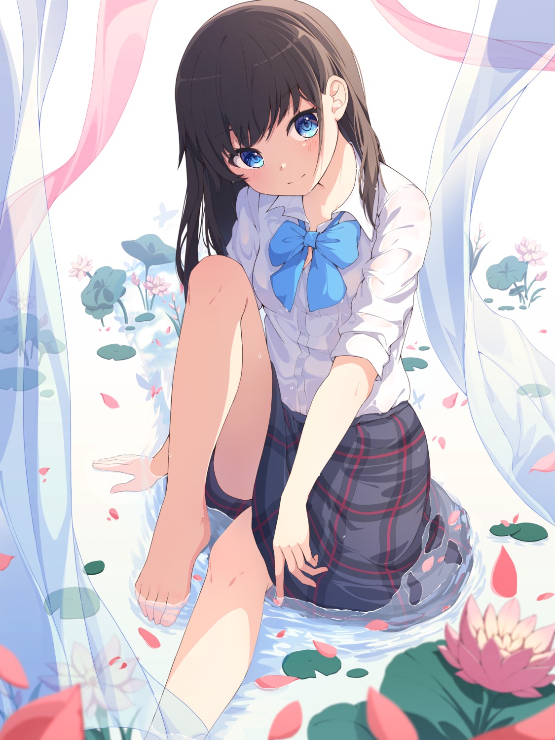 artist_revision feet keis_(locrian1357) seifuku skirt_lift wet