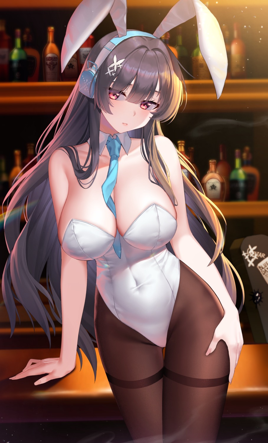 animal_ears bunny_ears bunny_girl counter:side headphones kam-ja no_bra pantyhose