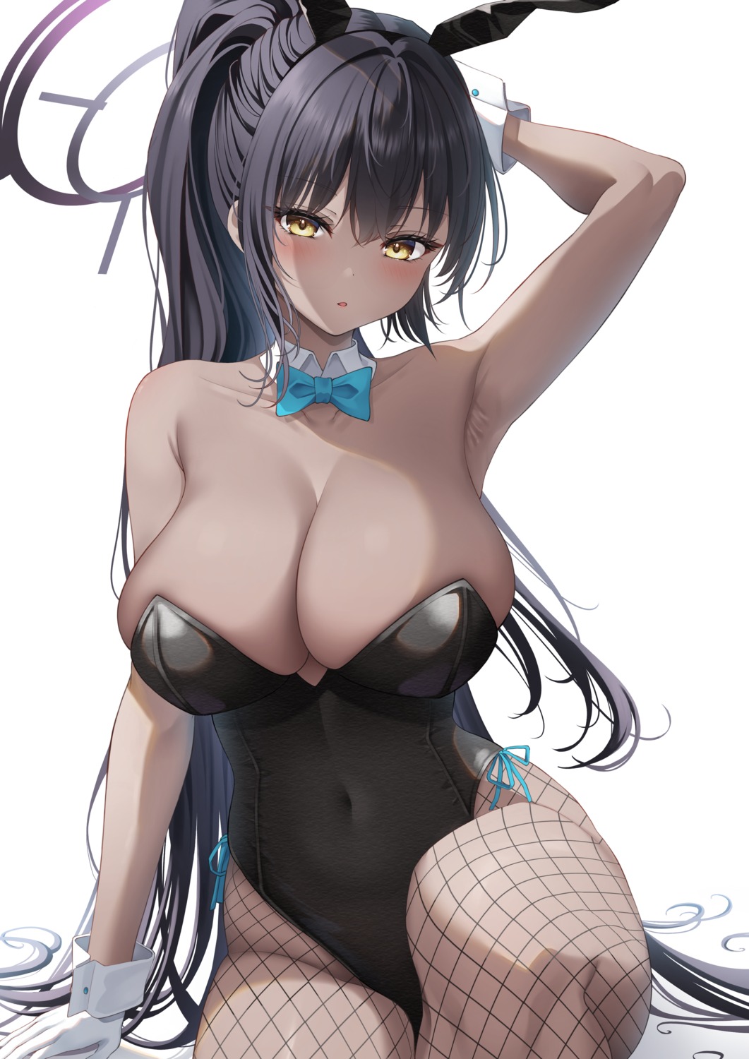 animal_ears ayakura_maki blue_archive bunny_ears bunny_girl fishnets halo kakudate_karin no_bra pantyhose