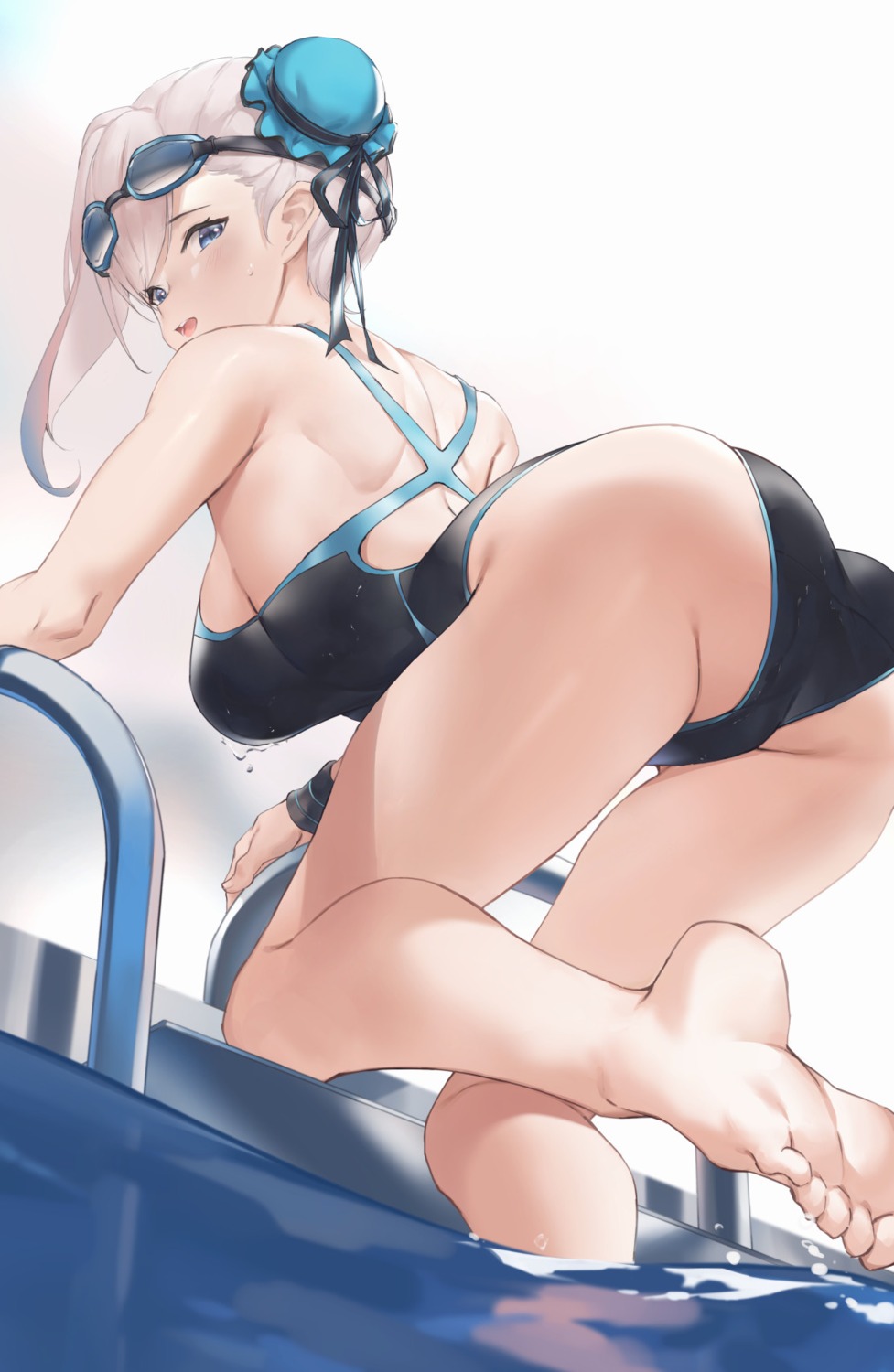 ass fate/grand_order feet miyamoto_musashi_(fate) parfaitlate swimsuits wet