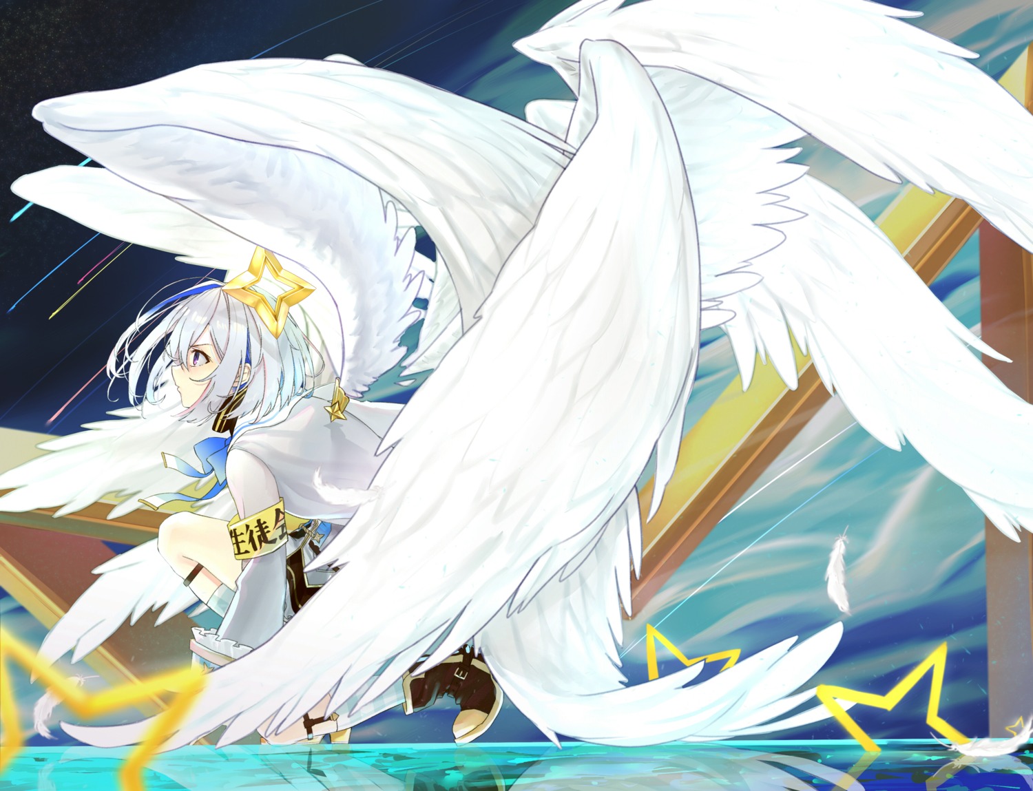 amane_kanata angel hololive seifuku terebi_(shimizu1996) wings