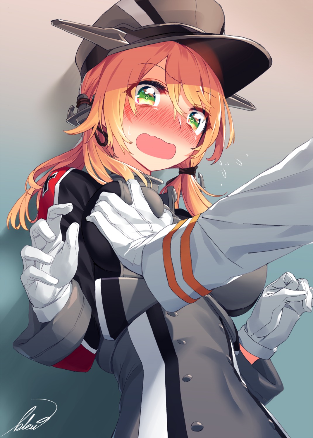 blew_andwhite breast_grab kantai_collection prinz_eugen_(kancolle) uniform