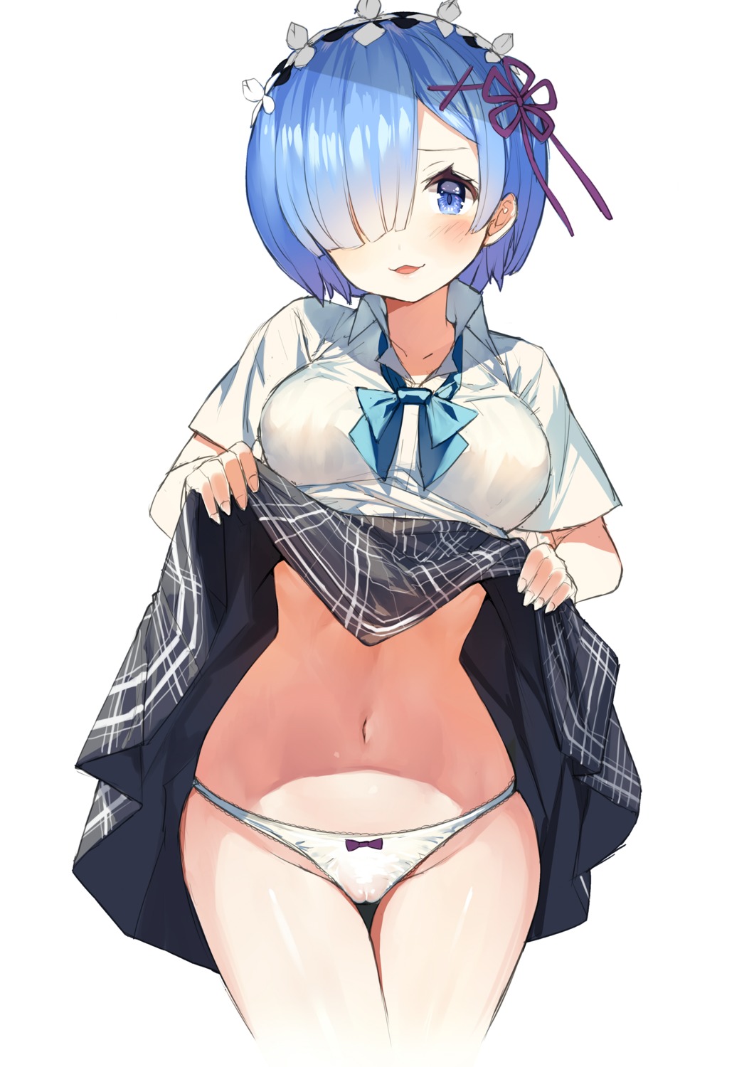 cameltoe gaou pantsu re_zero_kara_hajimeru_isekai_seikatsu rem_(re_zero) see_through seifuku skirt_lift