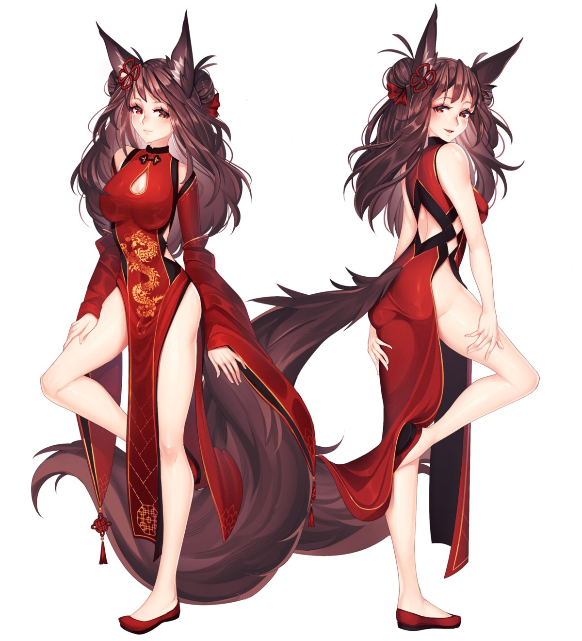 animal_ears ass chinadress cleavage kitsune tagme tail