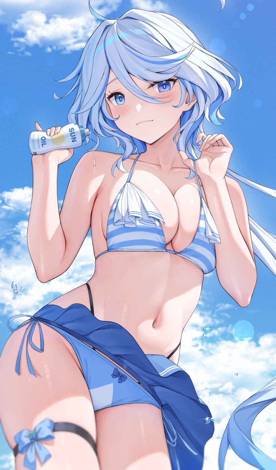 bikini cream furina garter genshin_impact heterochromia rosumerii skirt_lift swimsuits