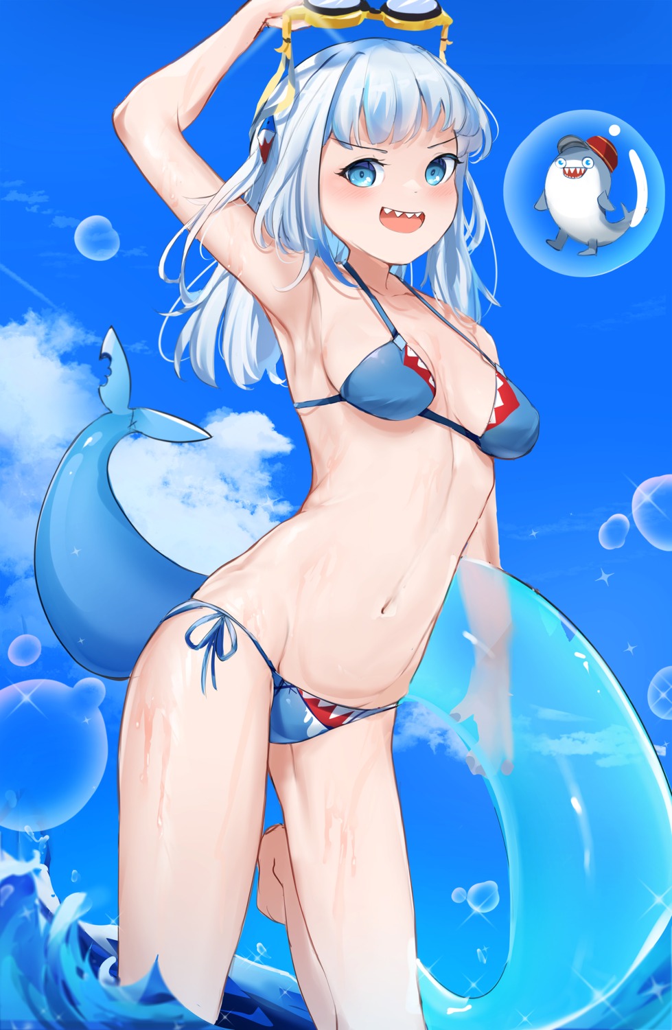 bikini gawr_gura hololive hololive_english somray swimsuits tail wet