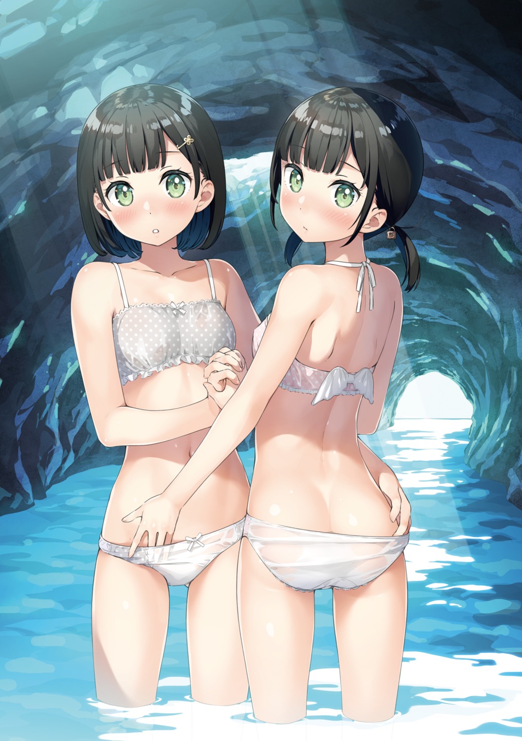 5_nenme_no_houkago akemi_(kantoku) ass bikini himeru_(kantoku) kantoku panty_pull see_through swimsuits undressing wet wet_clothes yuri
