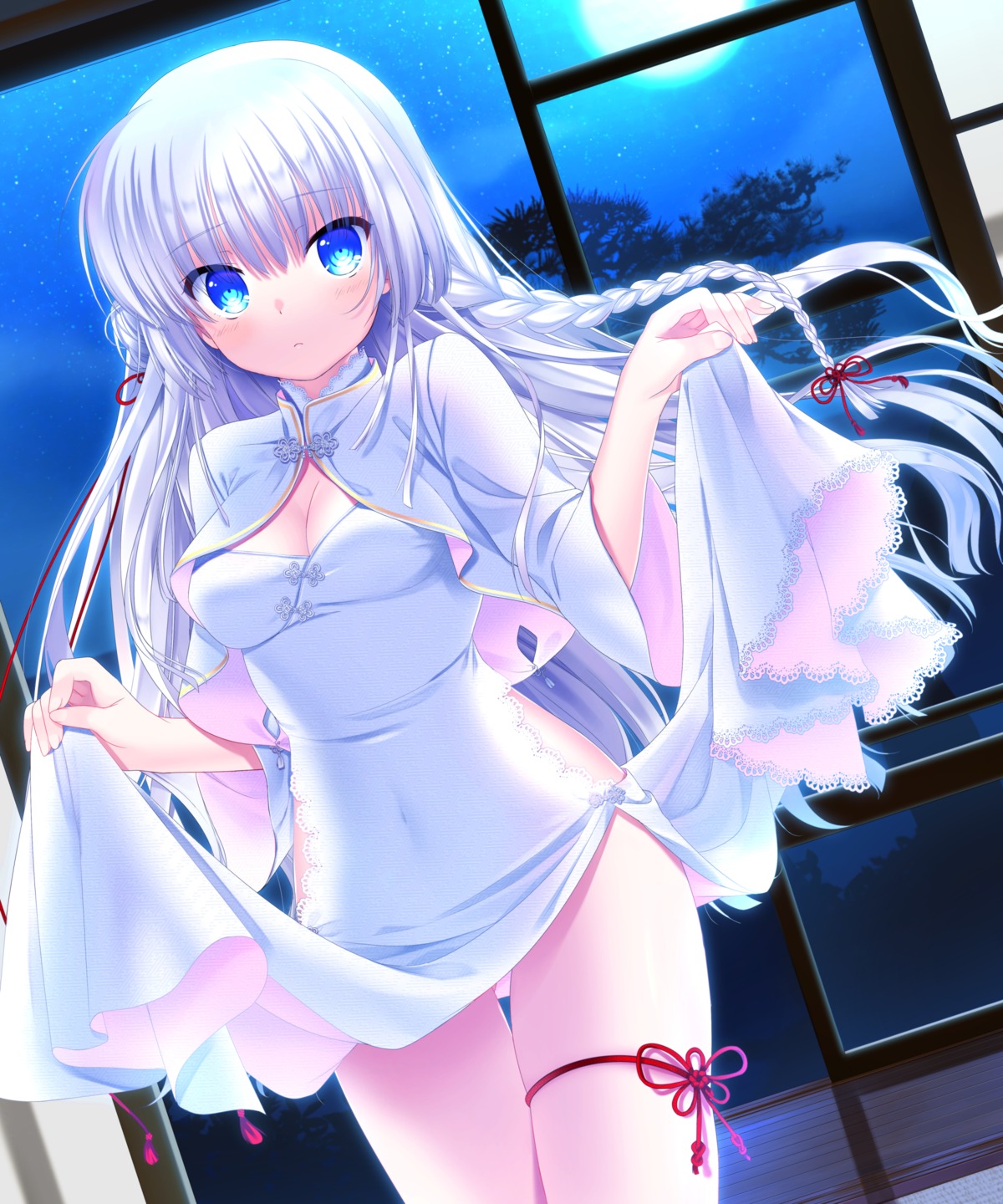 chinadress cleavage garter naruse_shiroha otou_(otou_san) skirt_lift summer_pockets summer_pockets_reflection_blue